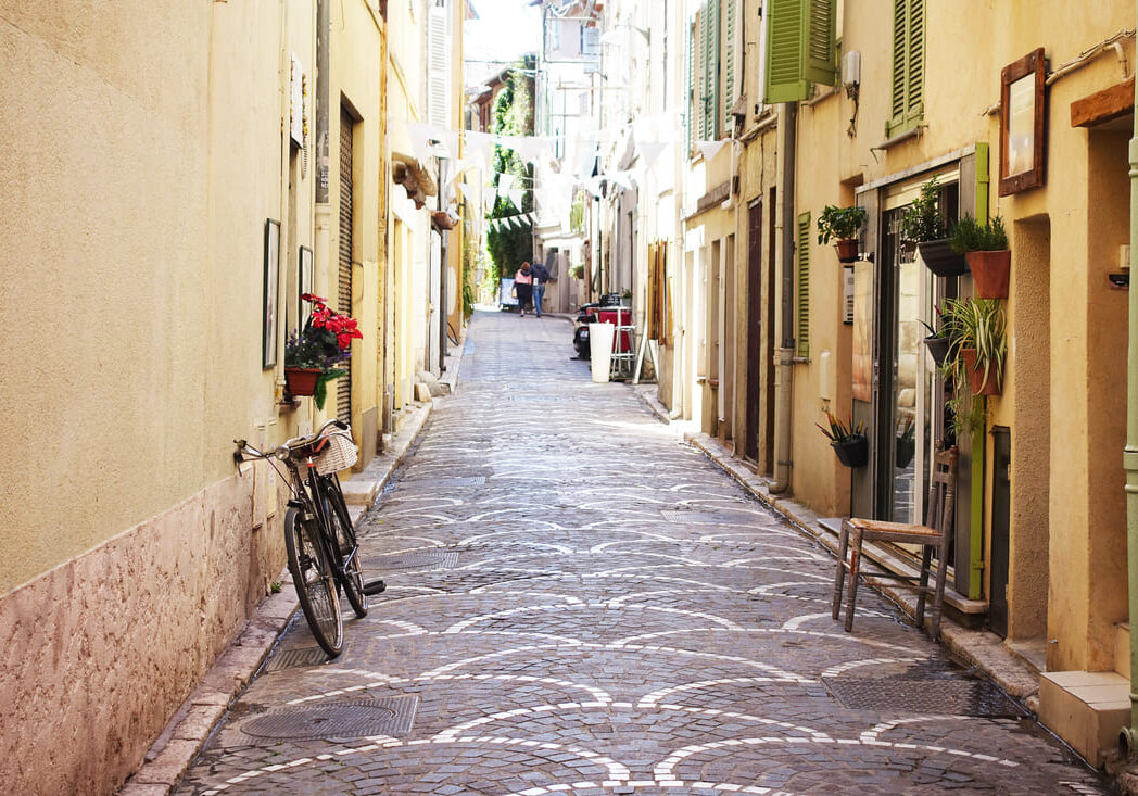 Beautiful old street in Antibes, France